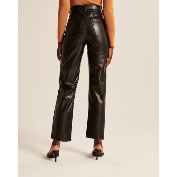 Abercrombie Vegan Leather High-Rise Ankle Straight Pants Black 31 Edgy Holiday - Picture 2 of 10